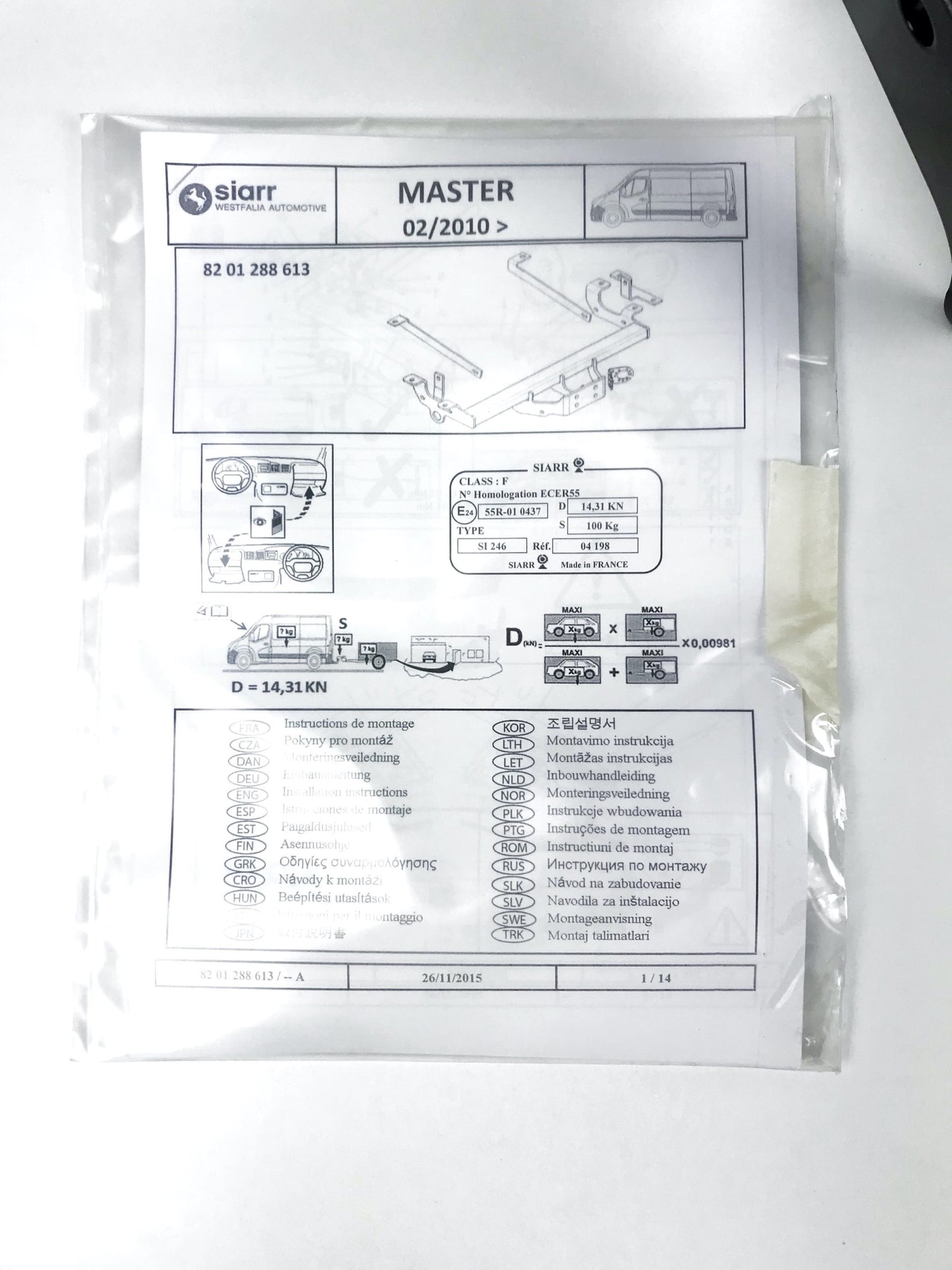 Pièce d'origine traverse d'attelage pour Renault Master 2010- 8201288613