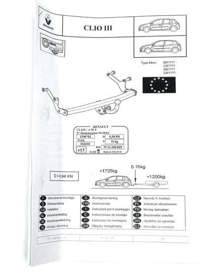 Pièce d'origine Kit complet d'attelage pour Renault Clio III 77114257.