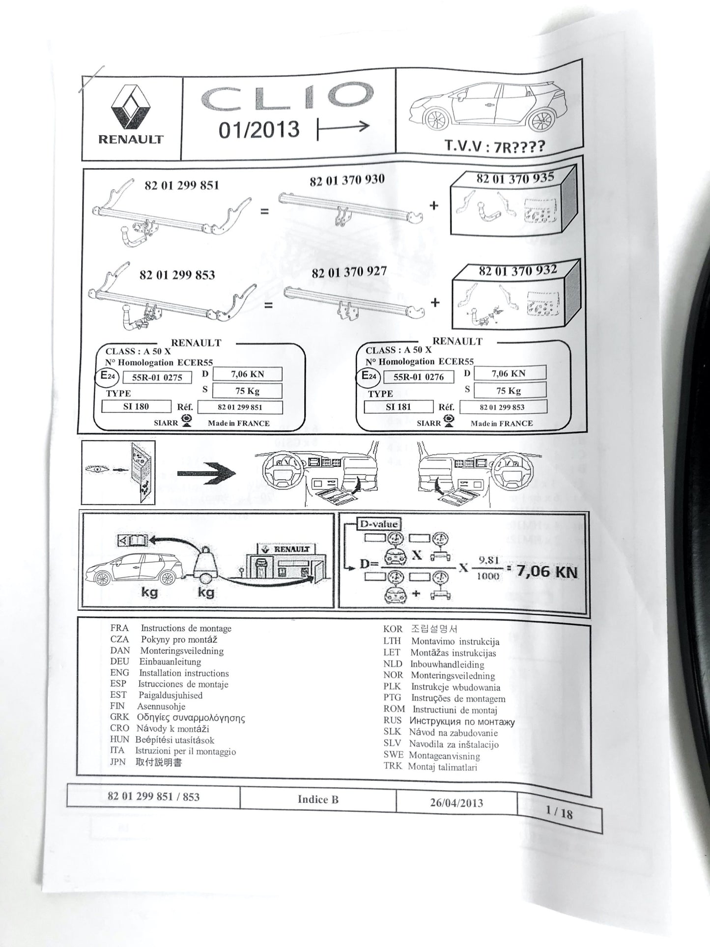 Pièce d'origine Kit complet d'attelage pour Renault Clio IV 77114272.