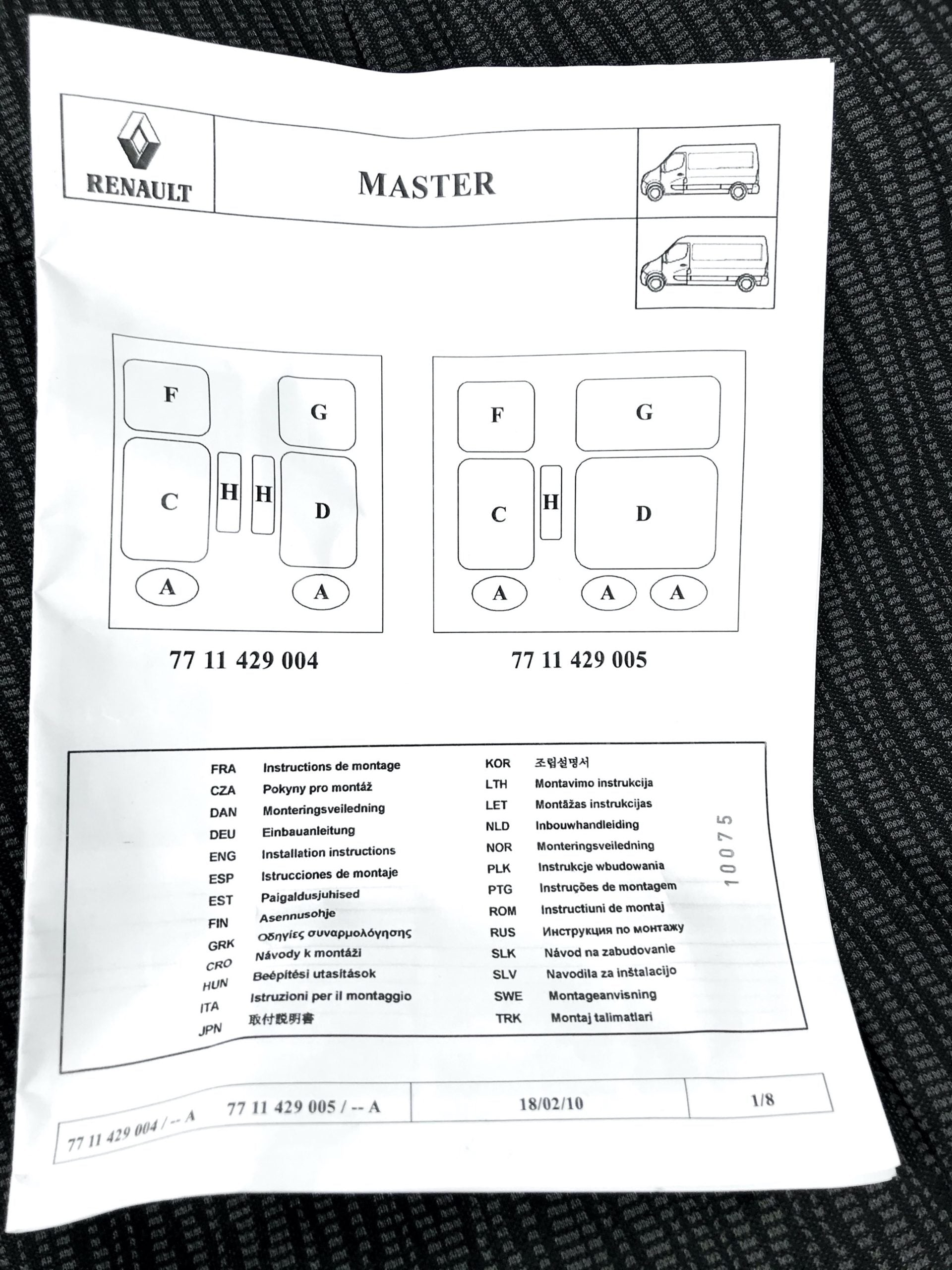 Pièce d'origine Housses de siège Aquila pour Renault Master III 7711429005.