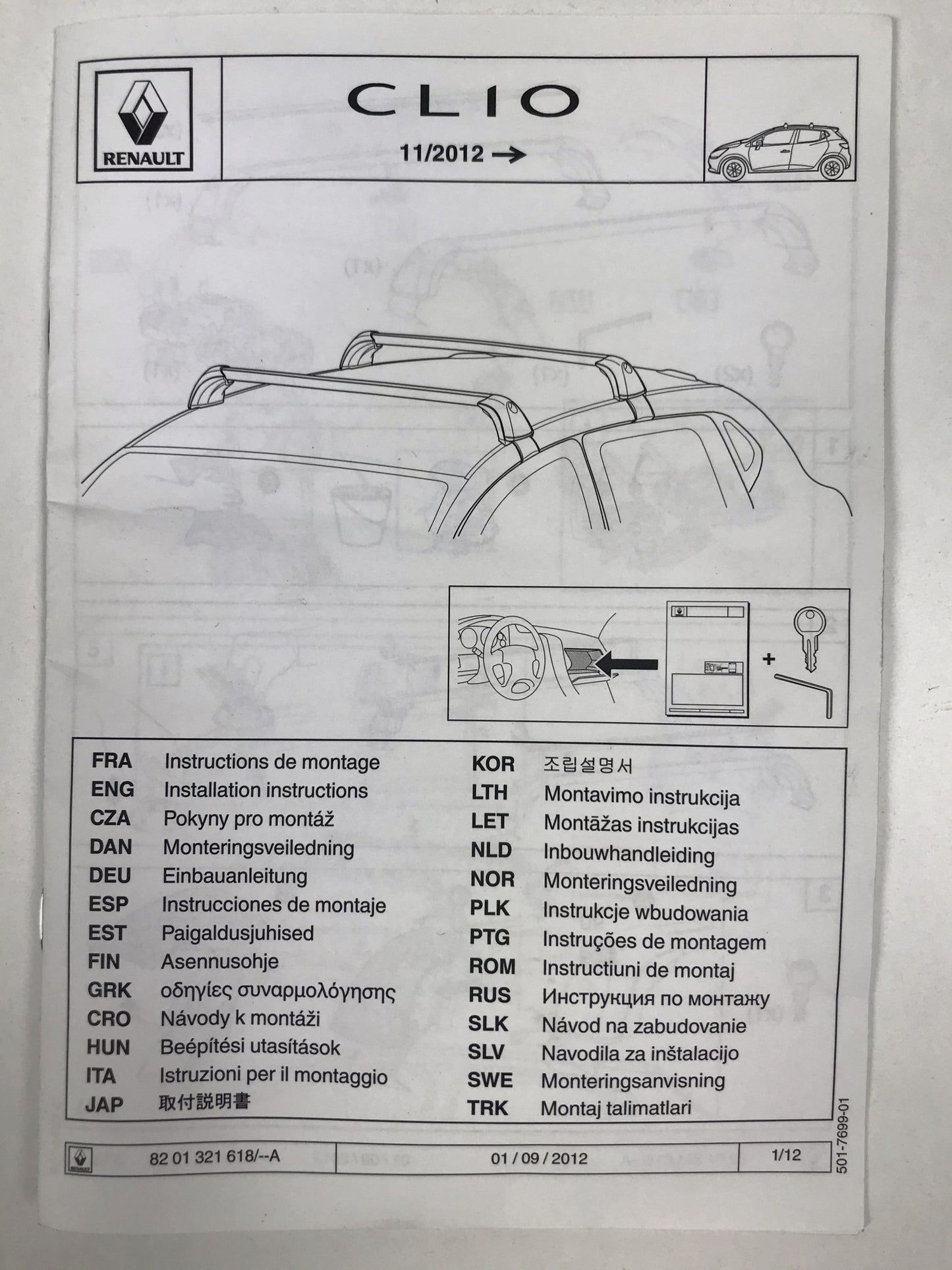 Pièce d'origine Jeu de barres de toit transversales aluminium pour Renault Clio IV 8201321618.