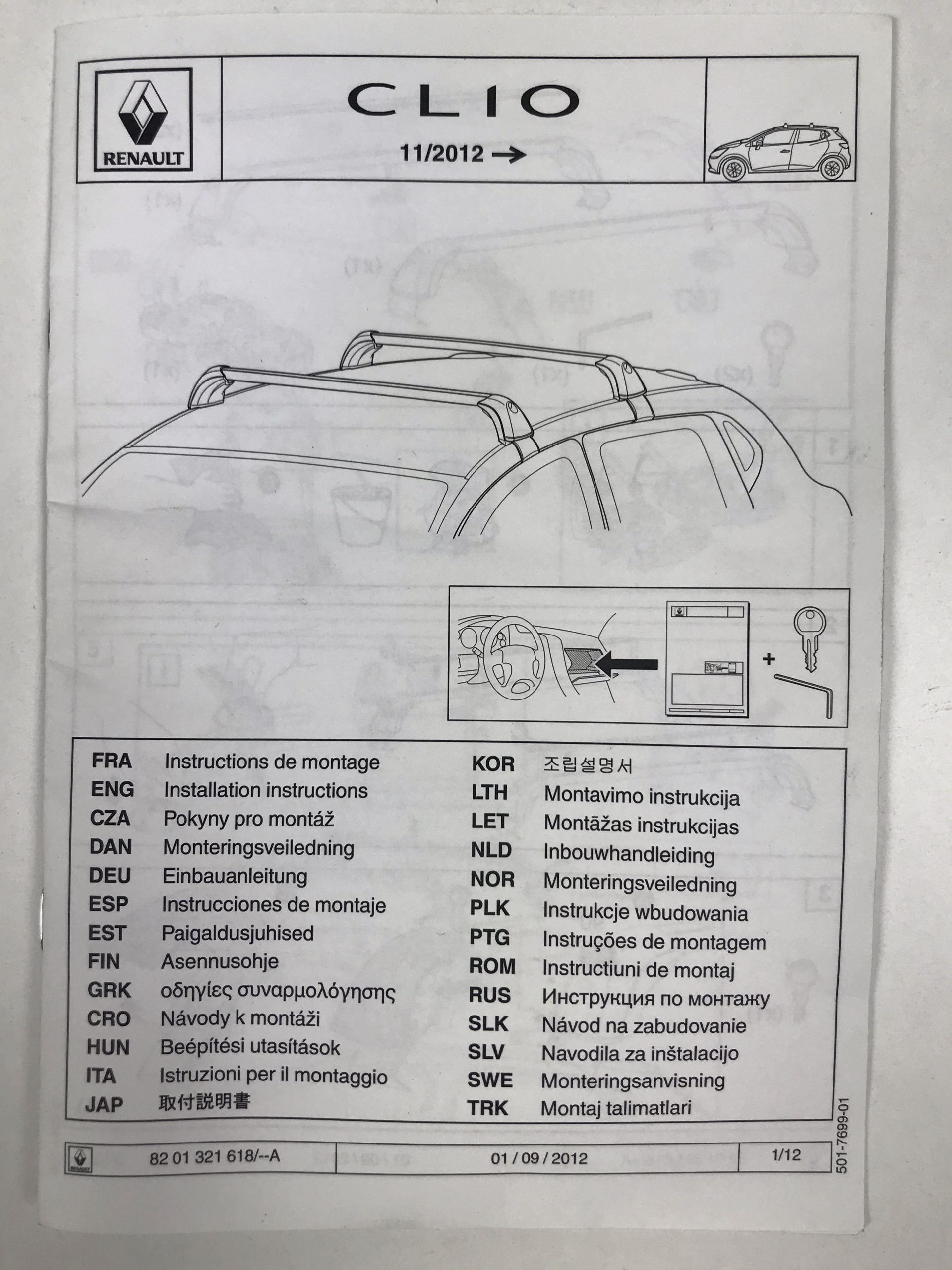 Pièce d'origine Jeu de barres de toit transversales aluminium pour Renault Clio IV 8201321618.