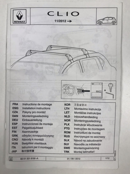 Pièce d'origine Jeu de barres de toit transversales aluminium pour Renault Clio IV 8201321618.