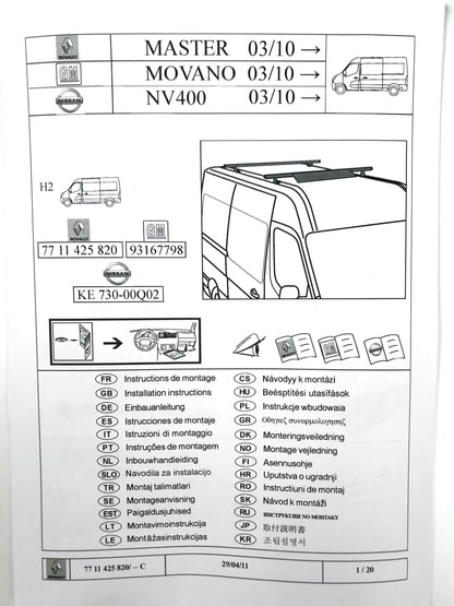 Pièce d'origine Barres de toit transversales pour Renault Master II Tech 7711425820 93167798 KE730.