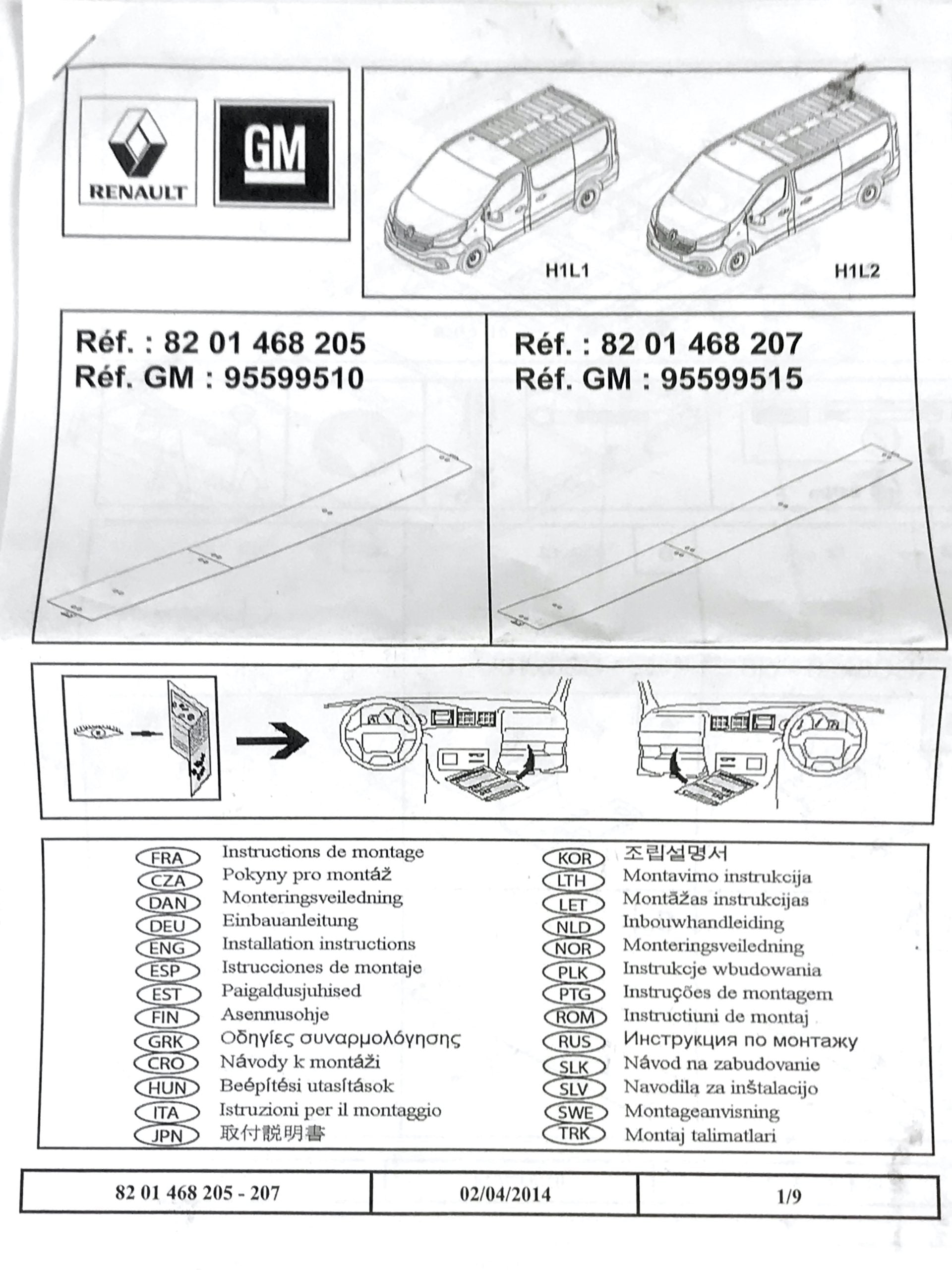 Pièce d'origine Platine de fixation pour barres de toit pour Renault Trafic Opel Vivaro Nissan NV300 8201468207.