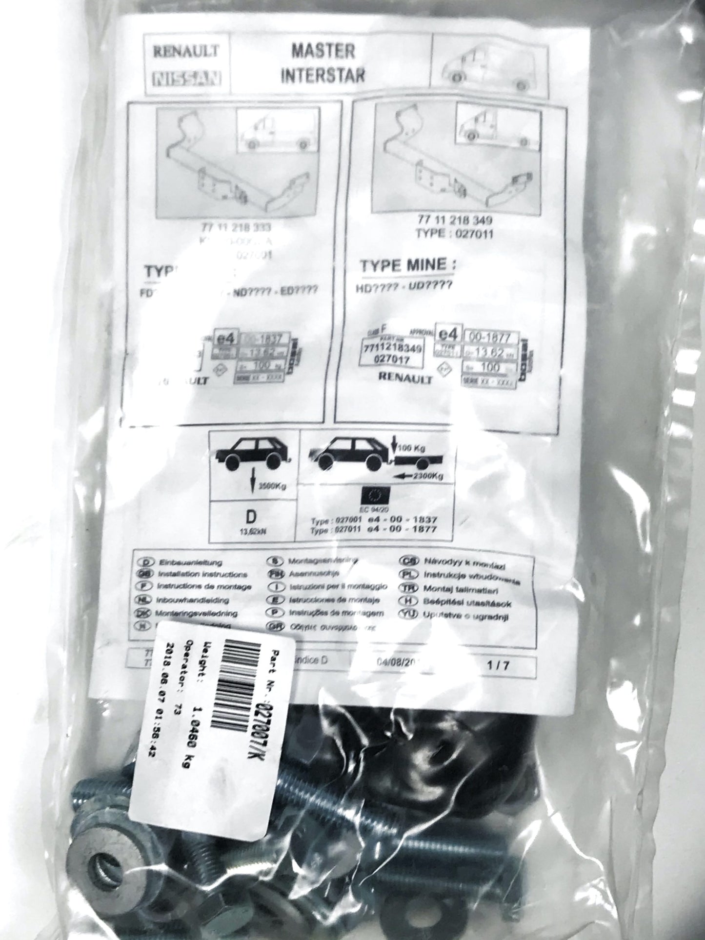 Pièce d'origine Traverse d'attelage pour Renault Master II X70 7711218333.