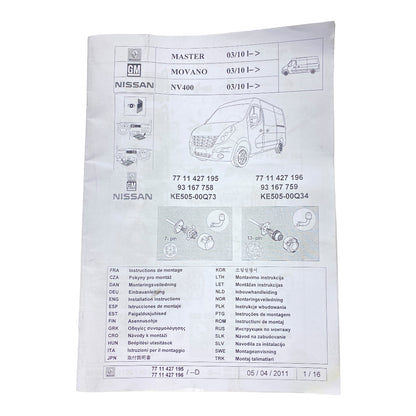 Pièce d'origine Faisceau d'attelage 13 broches pour Renault Master III Opel Movano B Nissan NV400 7711427196