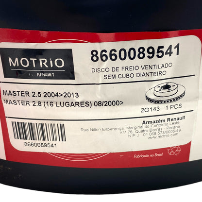 Pièce d'origine Disque de frein avant pour Renault Master I Nissan Interstar 8660089541
