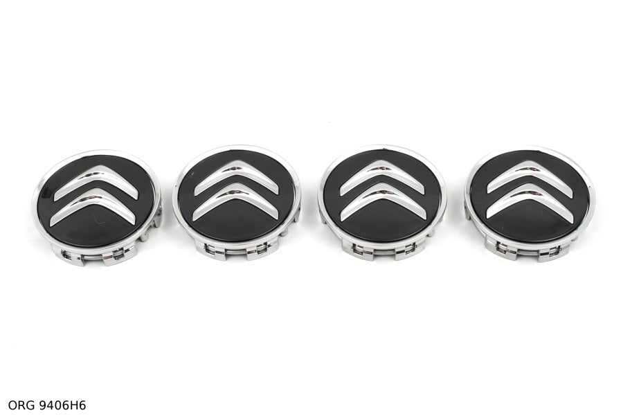*Pièce d’origine cabochon de jante alliage pour Citroën C1 / Citroën C4 / Citroën C5 jeu complet - noir, 9406H6, 9406.H6.
