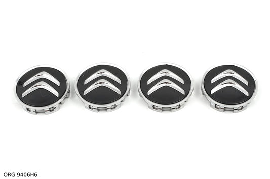 *Pièce d’origine cabochon de jante alliage pour Citroën C1 / Citroën C4 / Citroën C5 jeu complet - noir, 9406H6, 9406.H6.