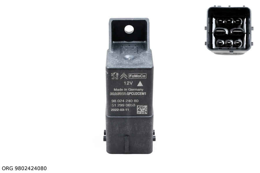 Relais de préchauffage d’origine PSA véhicules Citroën/Peugeot/Fiat 1.6HDI 9802424080 - vue 1