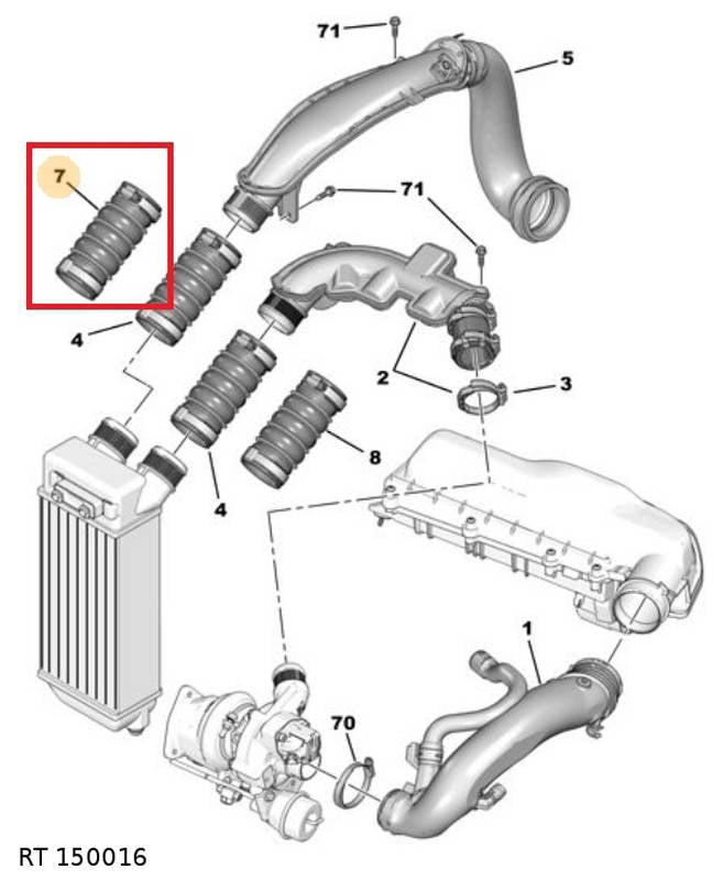 Durite d’admission d’air — Citroën / Peugeot — 1.6 — 16 soupapes, côté gauche — RT 150016 — vue 3