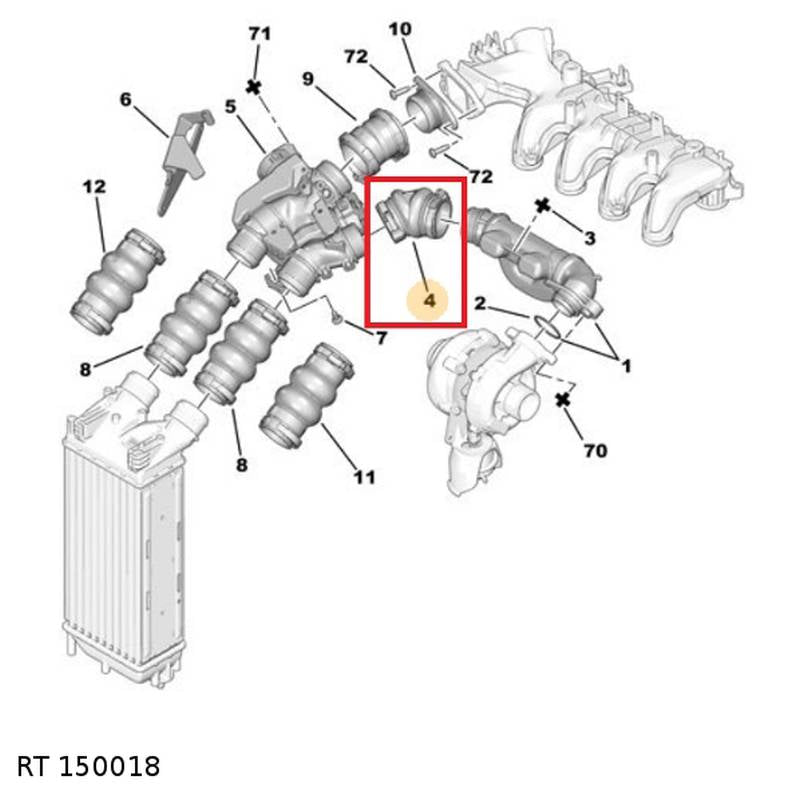 Durite d’air de suralimentation — Citroën / Peugeot — 1.6 HDi — 16 soupapes — RT 150018 — vue 3