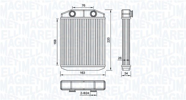 Dessin technique du fabricant — Radiateur de chauffage — Magneti Marelli 350218516000