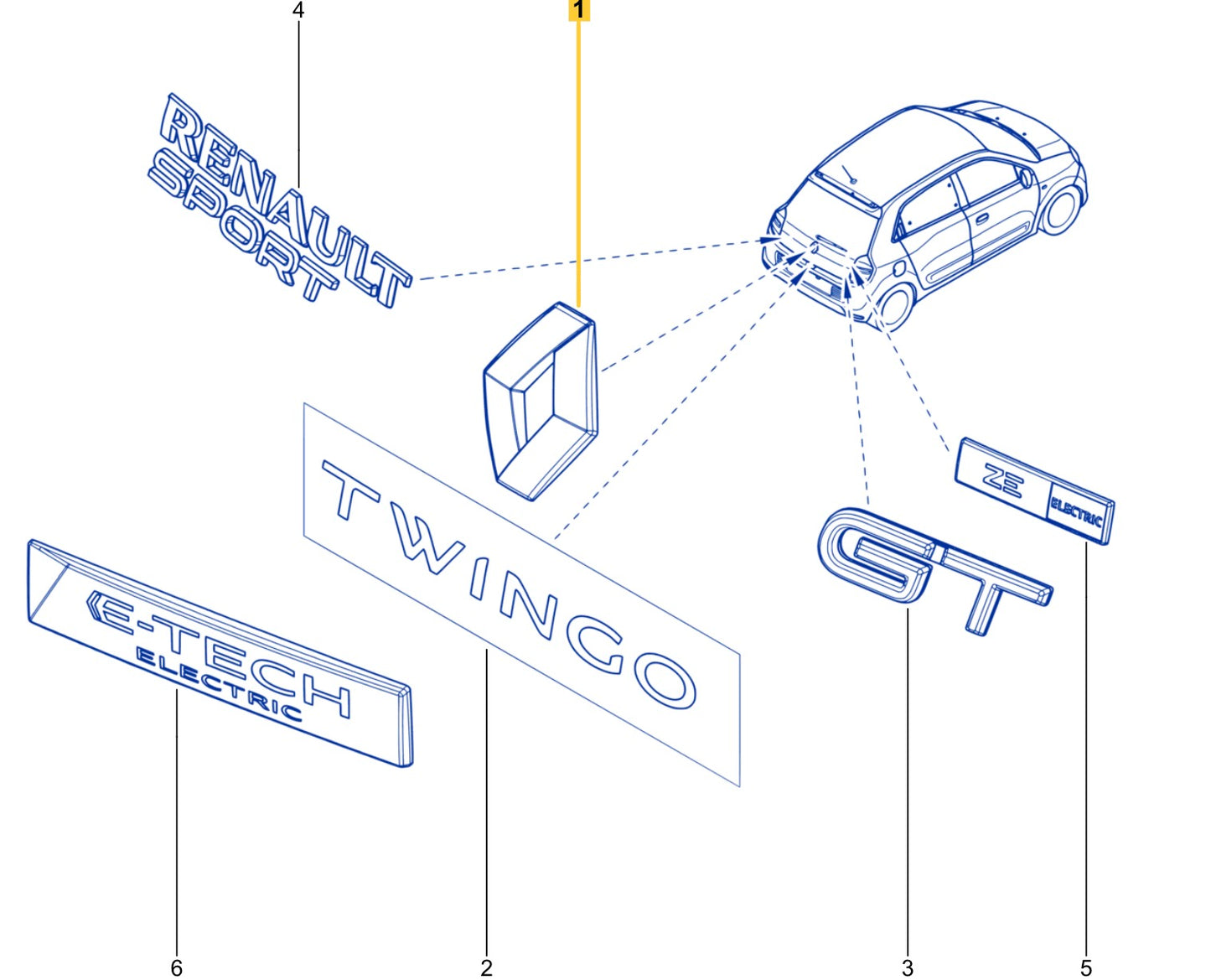 Pièce d'origine Emblème Logo arrière pour Renault Twingo III 908891152R