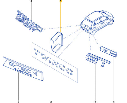 Pièce d'origine Emblème Logo arrière pour Renault Twingo III 908891152R