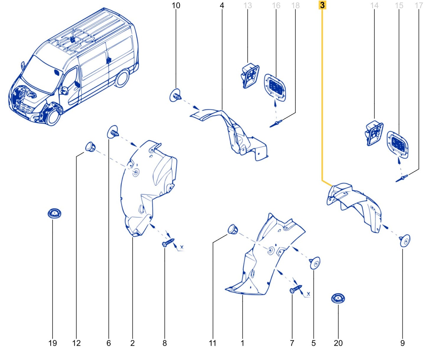 Pièce d'origine pare-boue avant gauche et arrière pour Renault Master III Phase 2 638436894R.