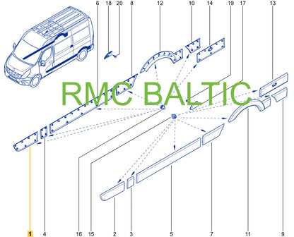 Pièce d'origine Baguette de porte avant droite pour Renault Master III Opel Movano B Nissan NV400 808200149R