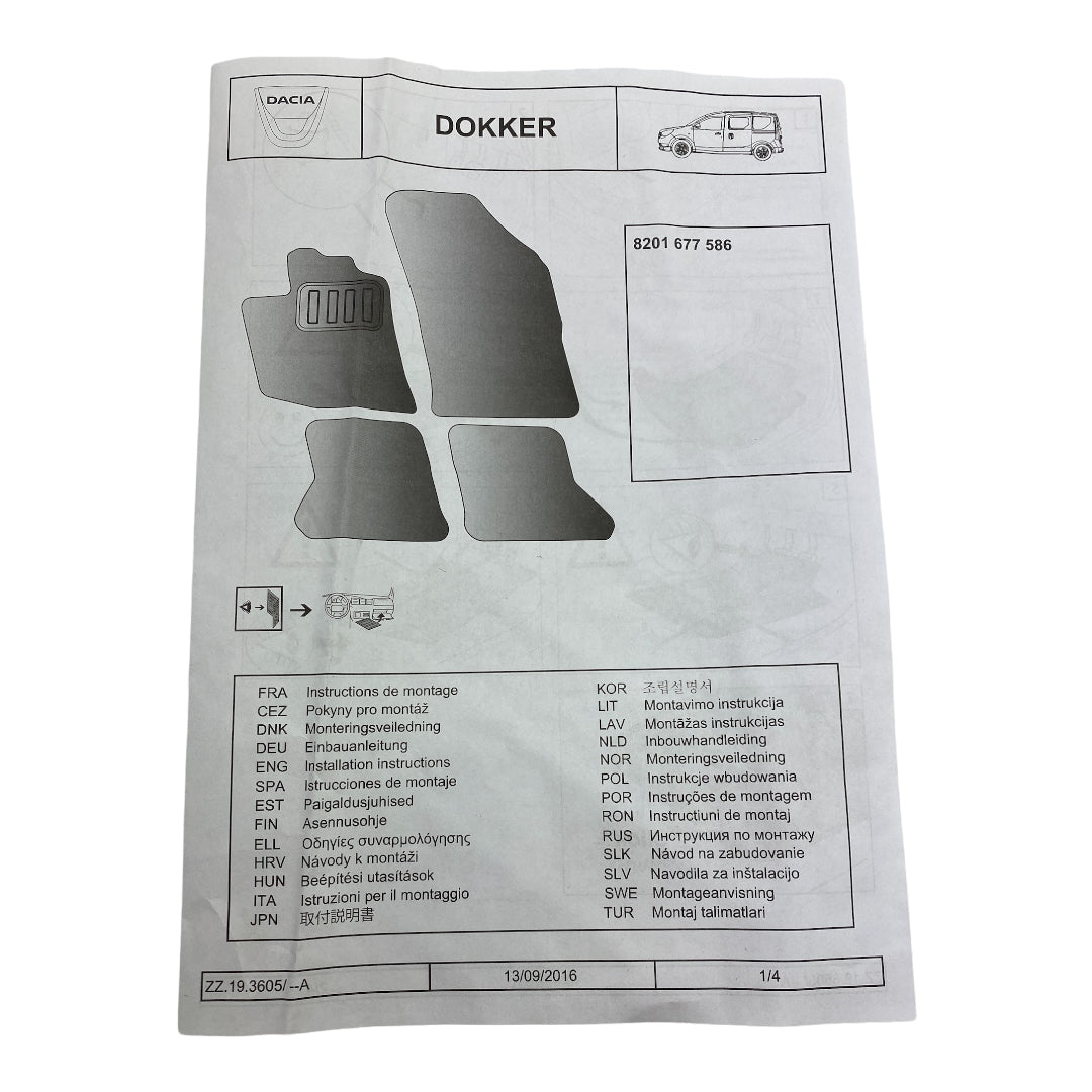 Pièce d'origine Jeu de tapis de sol en velours pour Dacia Dokker 8201677586