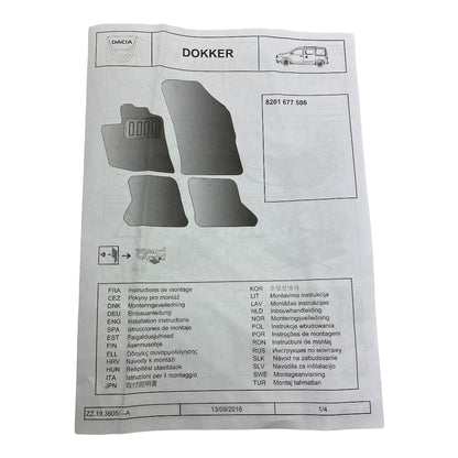 Pièce d'origine Jeu de tapis de sol en velours pour Dacia Dokker 8201677586