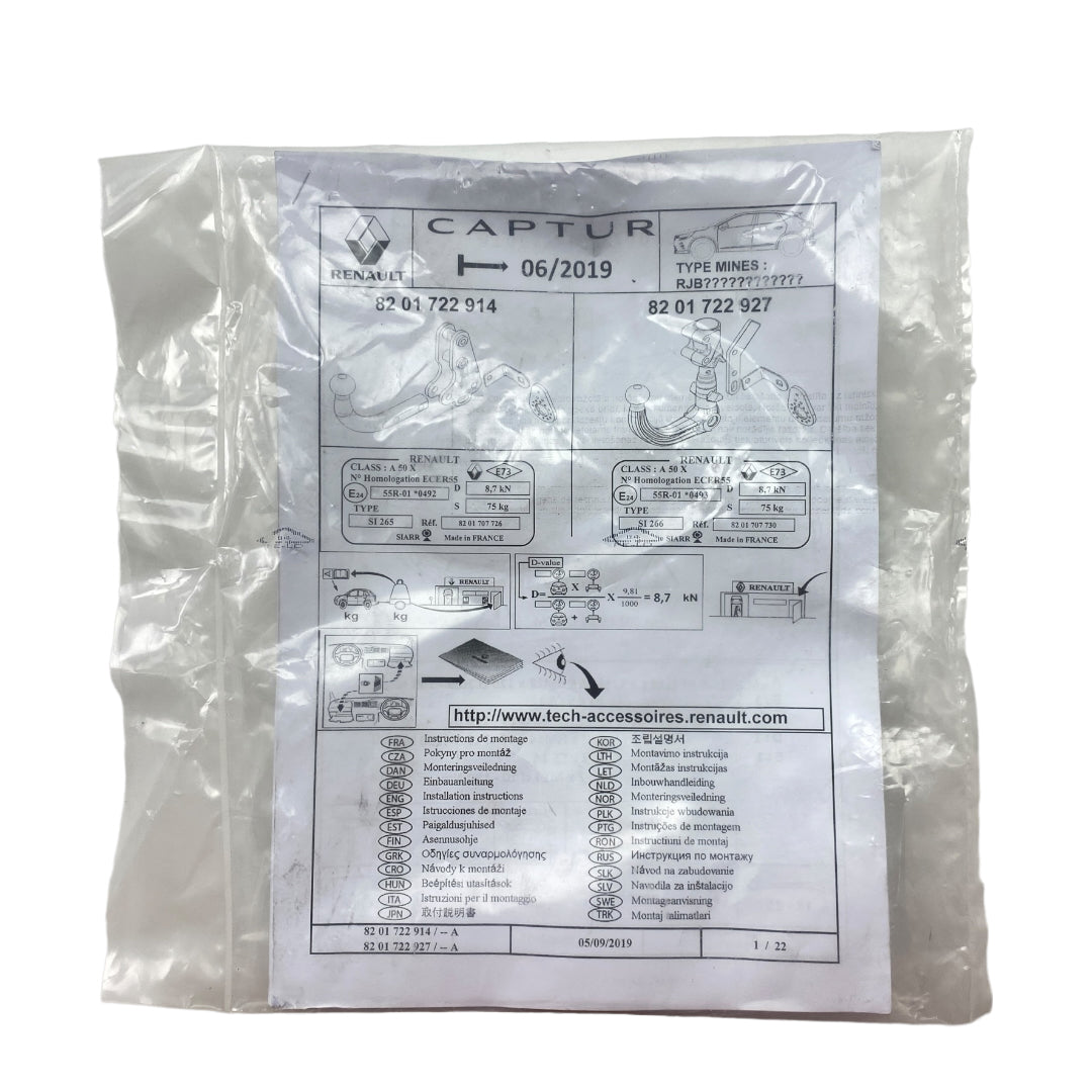 Pièce d'origine Kit de montage d'attelage pour Renault Captur II 8201722914