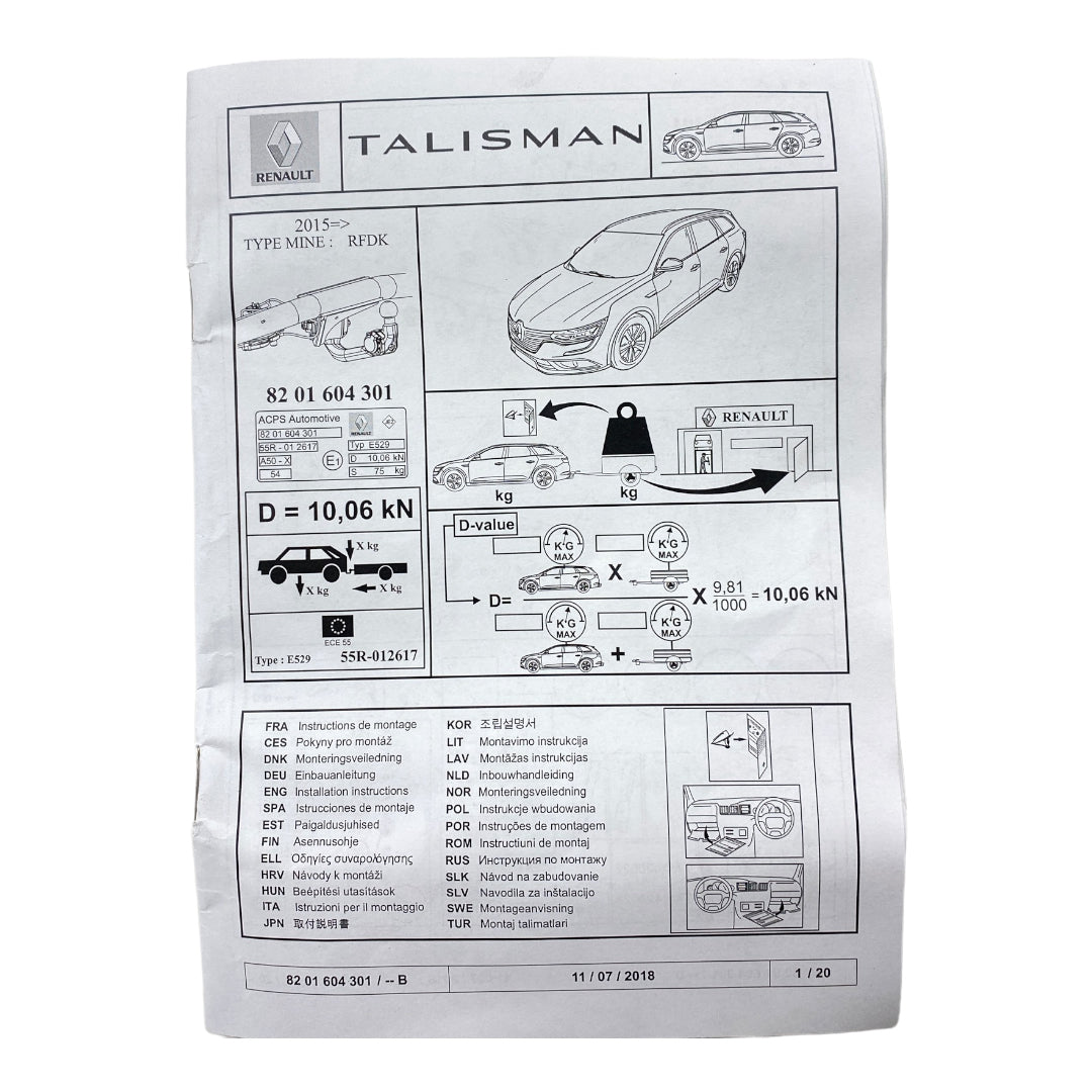 Pièce d'origine Attelage pour Renault Talisman Break 8201604301