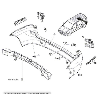 Pièce d'origine Traverse de pare-chocs arrière pour Dacia Logan I 6001549259