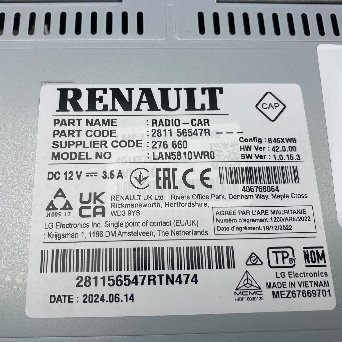 Pièce d'origine autoradio multimédia CarPlay Android pour Renault Master III Phase 2 281156547R.