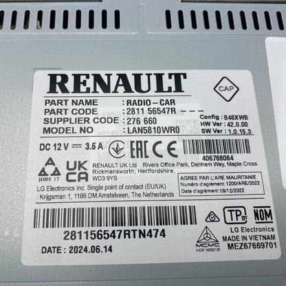 Pièce d'origine autoradio multimédia CarPlay Android pour Renault Master III Phase 2 281156547R.