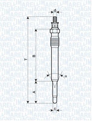 Dessin technique du fabricant — Bougie de préchauffage — Magneti Marelli 062900001304