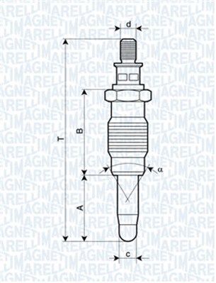 Dessin technique du fabricant — Bougie de préchauffage — Magneti Marelli 062900005304