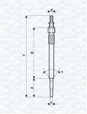Dessin technique du fabricant — Bougie de préchauffage — Magneti Marelli 062900022304
