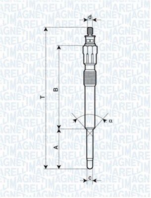 Dessin technique du fabricant — Bougie de préchauffage — Magneti Marelli 062900043304