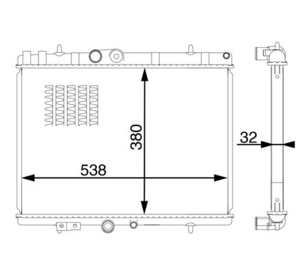 Dessin technique du fabricant — Radiateur de refroidissement moteur — MAHLE CR 1601 000S