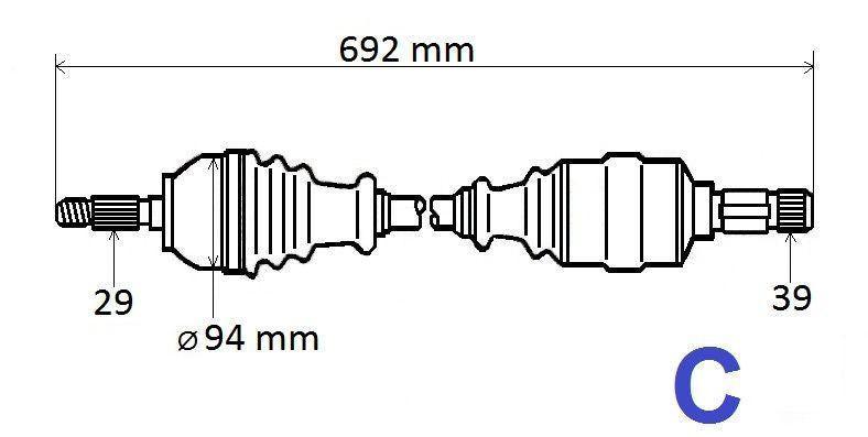 ARBRE DE TRANSMISSION.RENAULT TRAFIC III 1.6DC 391018696R.