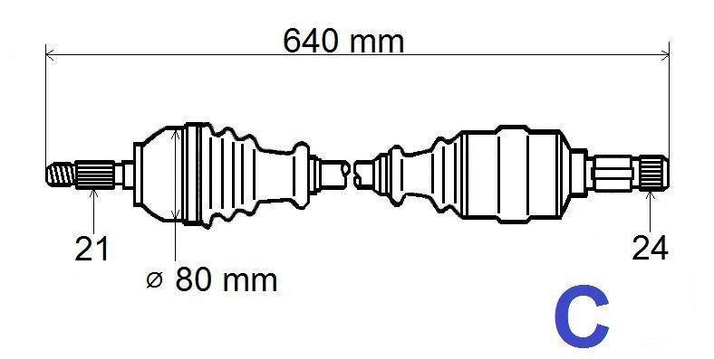 ARBRE DE TRANSMISSION.CITROEN C3,DS3,P208 1.6H 3272.VP 3272VP.
