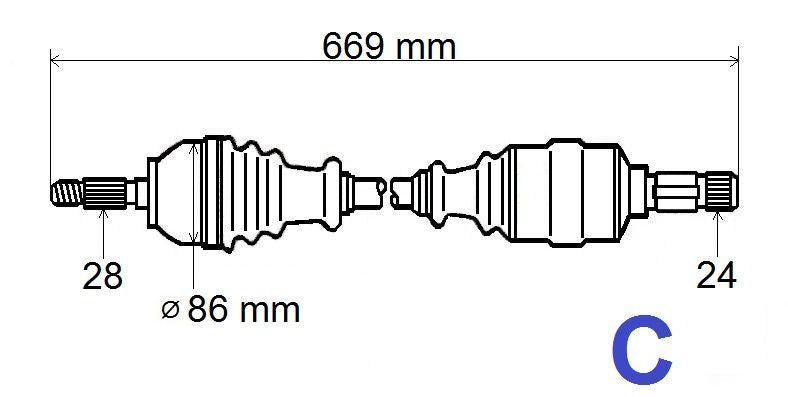 ARBRE DE TRANSMISSION.CITROEN JUMPY 1.6HDI 07> 3272.NK 3272NK.