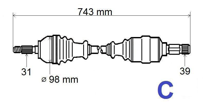 ARBRE DE TRANSMISSION.RENAULT MASTER III 2.3DC 391012360R.